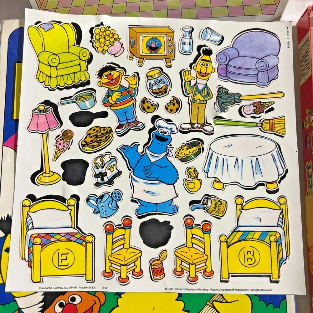 Vintage 1986 Sesame Street Colorforms Big Bird Ernie Bert Playset Toy‎ Lot